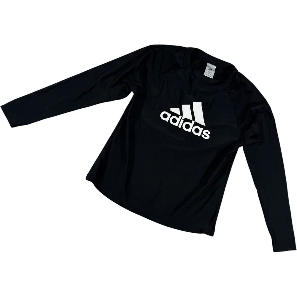 Adidas Long Sleeve Logo Rash Guard Shirt Black Size Small